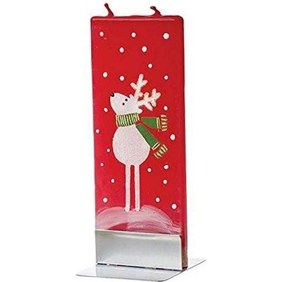 Flatyz Decorative Flat Double Wick Non Drip Candle with Base, Reindeer