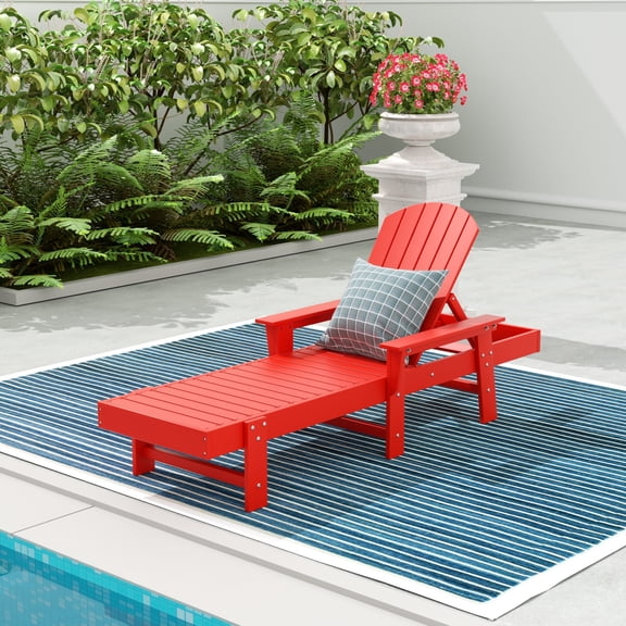 WestinTrends Dylan Adirondack Poly Reclining Chaise Lounge With Arms, Red