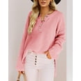 thumbnail image 2 of HSHDLDF Women's Oversized Sweaters Batwing Long Sleeve Loose V Neck Button Henley Tops Pullover Knit Jumper, 2 of 5
