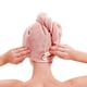 thumbnail image 2 of Toalla para el cabello, paquete de 2, toalla para secar el cabello con botón, toalla de microfibra para el cabello, gorro para secar el cabello, gorro de baño para el cabello (rosa y beige), 2 of 7