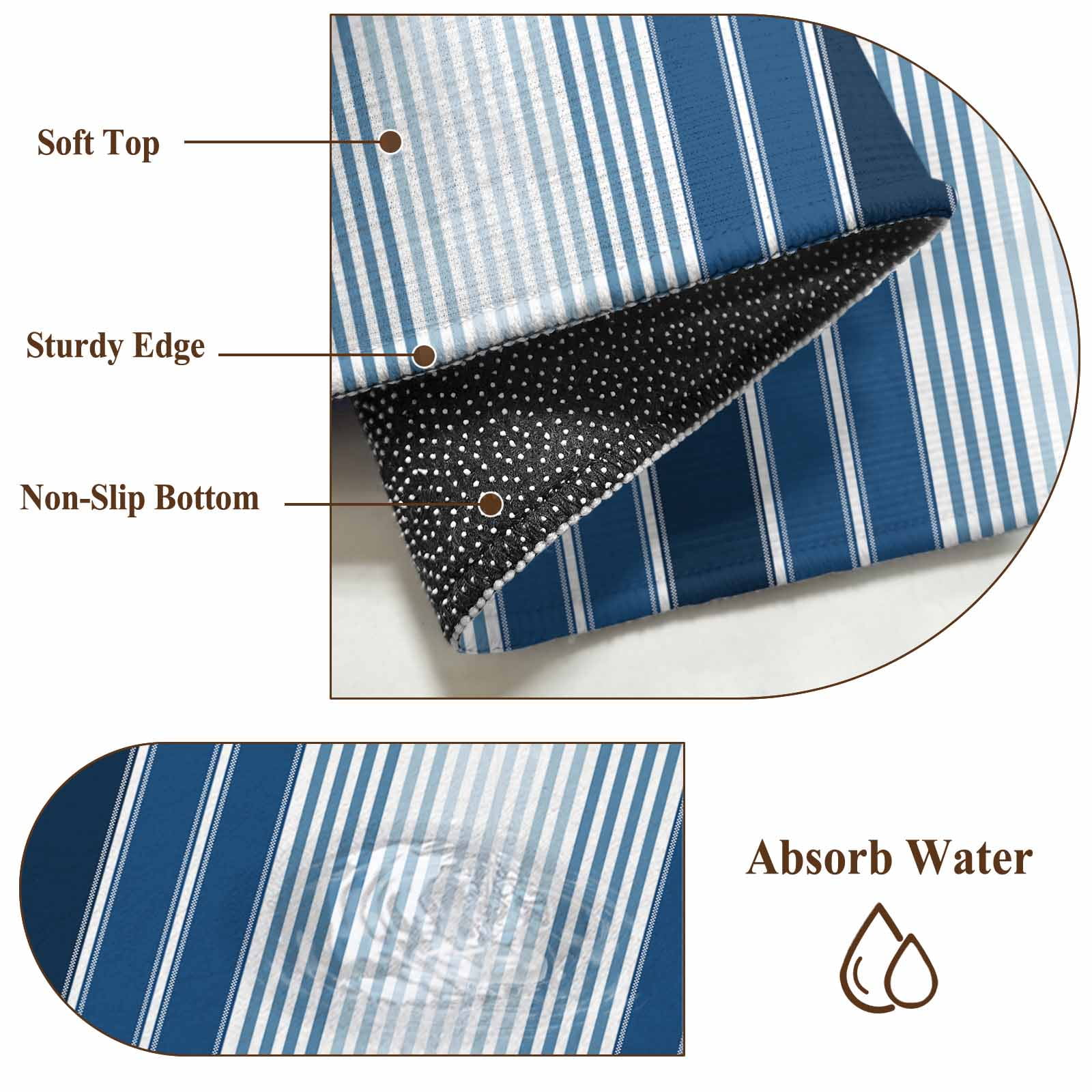 Navy Blue Stripe Area Rugs 2x6 for Kitchen Runner Rug, Modern Blue Ombre Vertical Striped Non Slip Washable Rug Runner, Low Pile Indoor Floor Carpet Mat Bathroom Rugs for Bedroom, Kids Room