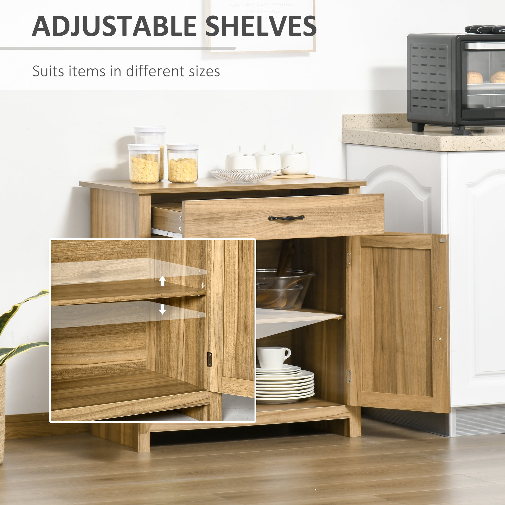 HOQBN Farmhouse Sideboard Cabinet with Barn Doors Kitchen Buffet Cabinet with Drawer and Adjustable Shelf Natural