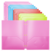 RYWESNIY Plastic Folders with Pockets, 3 Hole Punch School Folders for 3 Ring Binder, Letter Size, Assorted Colors, 12 Pack