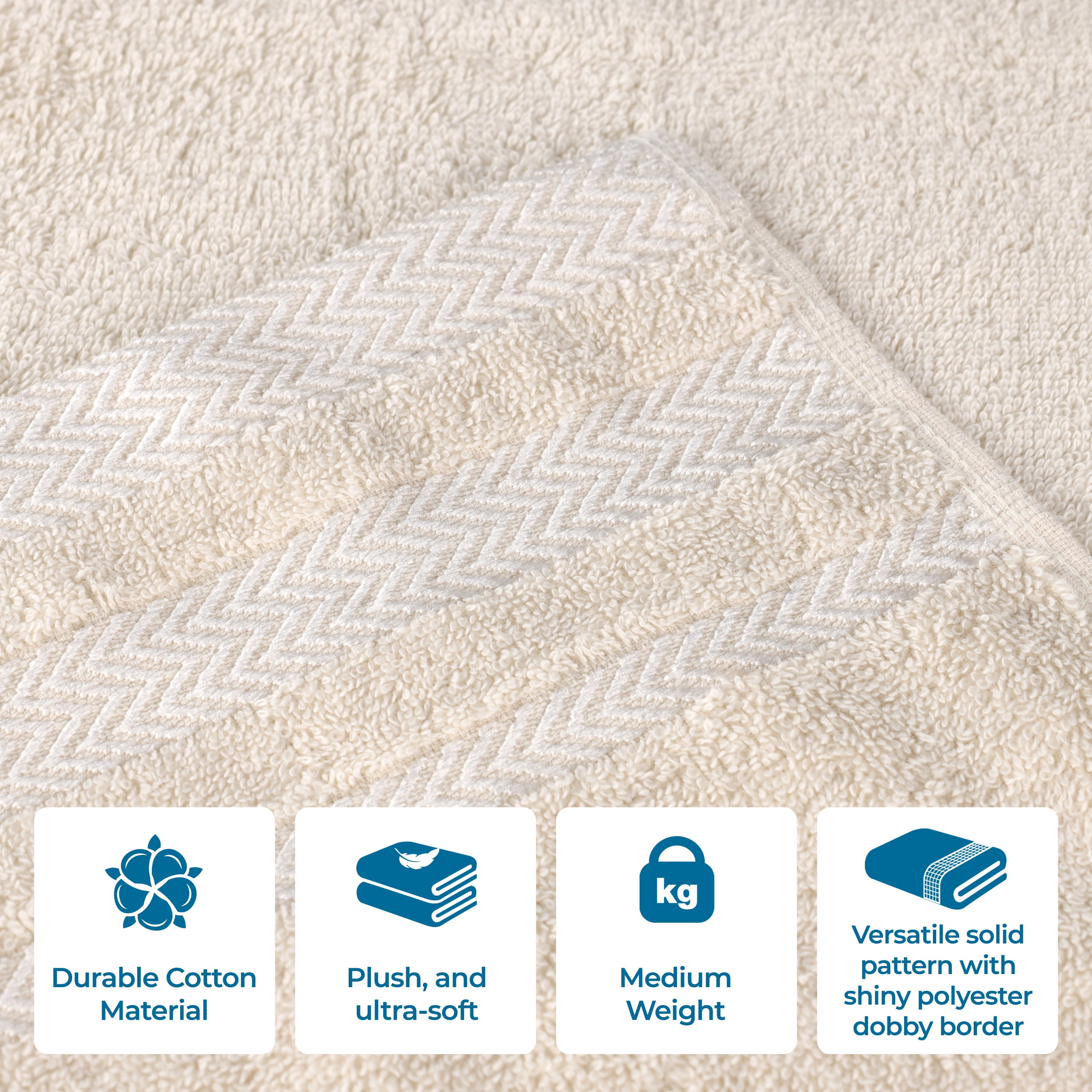 Superior Hays 2 Piece Cotton Plush Bath Towel , Ultra Soft Absobent Towels, Ivory