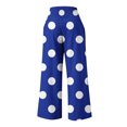 thumbnail image 4 of USNSM Women's Cotton Pants Linen Polka Dot Print Smocked Wide Leg Pants High Waisted Casual Cozy Yoga Pants with Pocket Blue S, 4 of 4