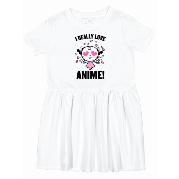 Inktastic I Really Love Anime with Cute Anime Cat and Hearts Girls Toddler Dress