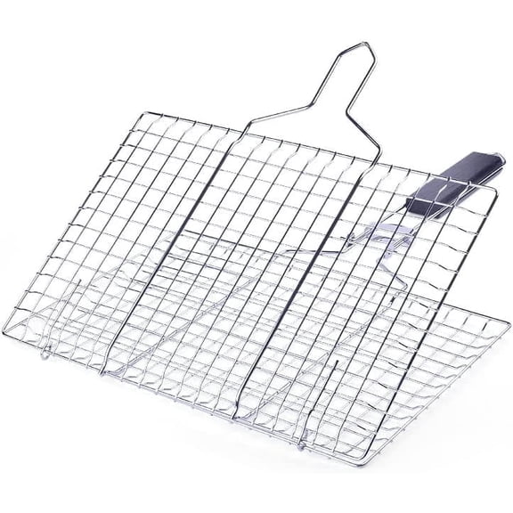 Foldable Grill Basket,Portable Stainless Steel BBQ Barbecue Grilling Basket,With Removable Handle,For Vegetables,Steak,Fish,Shrimpand Whether At Home or OutdoorsBBQ,It Is A Very Practical Barbecue