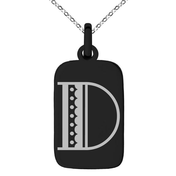 Stainless Steel Letter D Initial Metro Retro Monogram Engraved Small Rectangle Dog Tag Charm Pendant Necklace