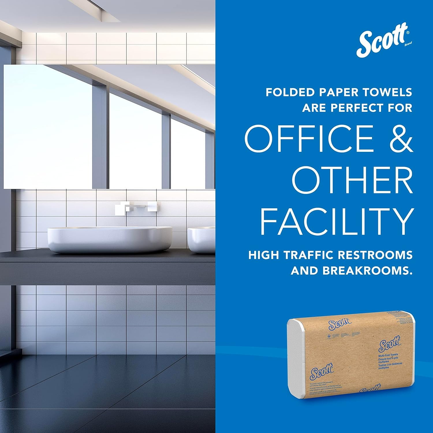 Kimberly-Clark Scott Multifold Paper Towels, Bulk, 9.2" x 9.4" sheets, White, 250 Sheets/Pack, 16 Packs/Case