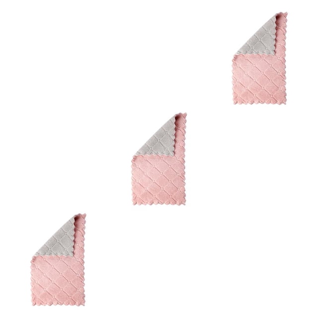 bedienty Dishcloth Thickened Microfiber Cloth Rags Washcloth Dishes Plate Pots Tableware Cleaning Towel Accessory for Kitchen Pink Coffee 3Set