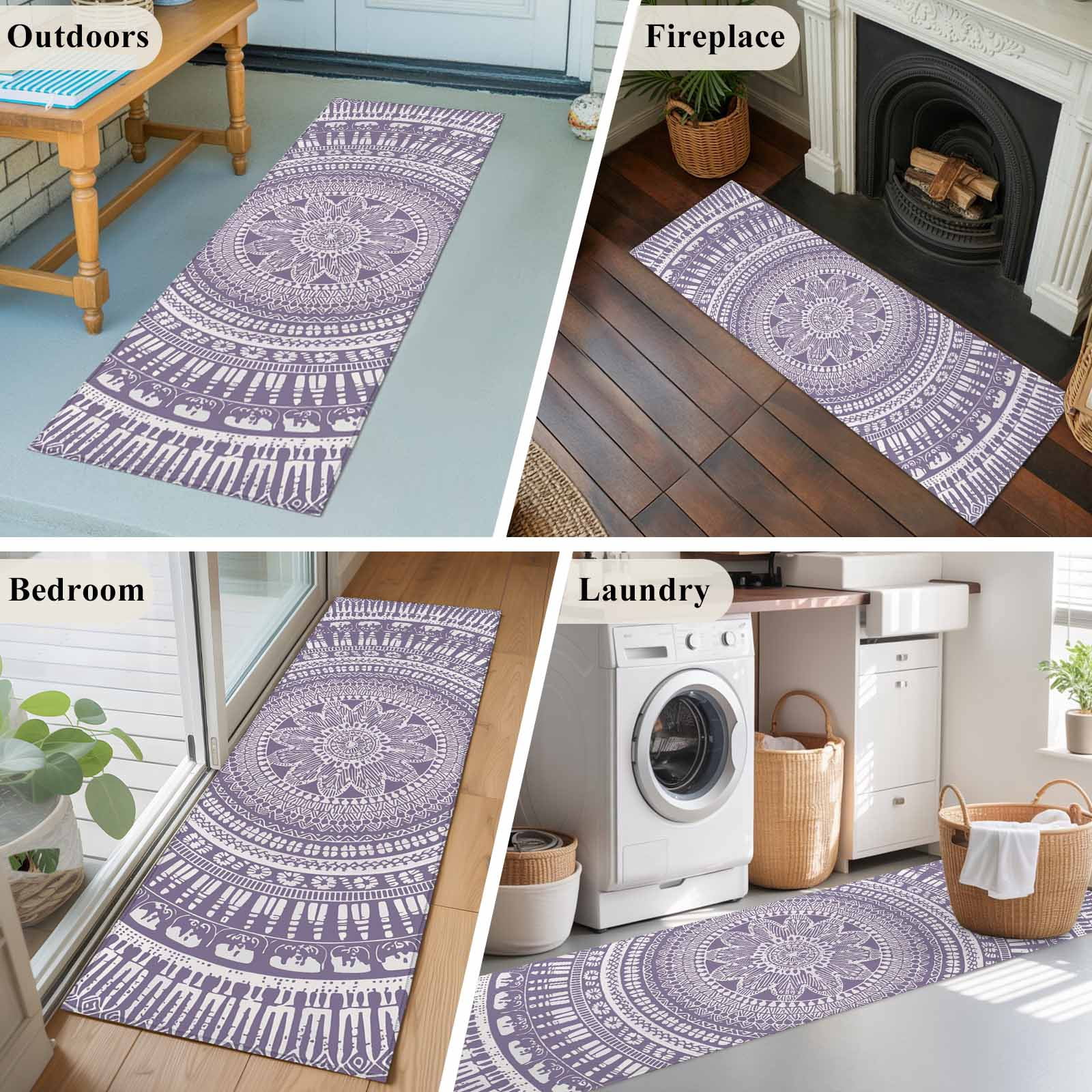 Purple Boho Kitchen Runner Rug 2x6 Washable Runners for Hallway Non Slip Mantoro Flower Modern Abstract Bohemian Floral Large Area Rug Indoor Floor Carpet for Bathroom Laundry Entryway Bedroom