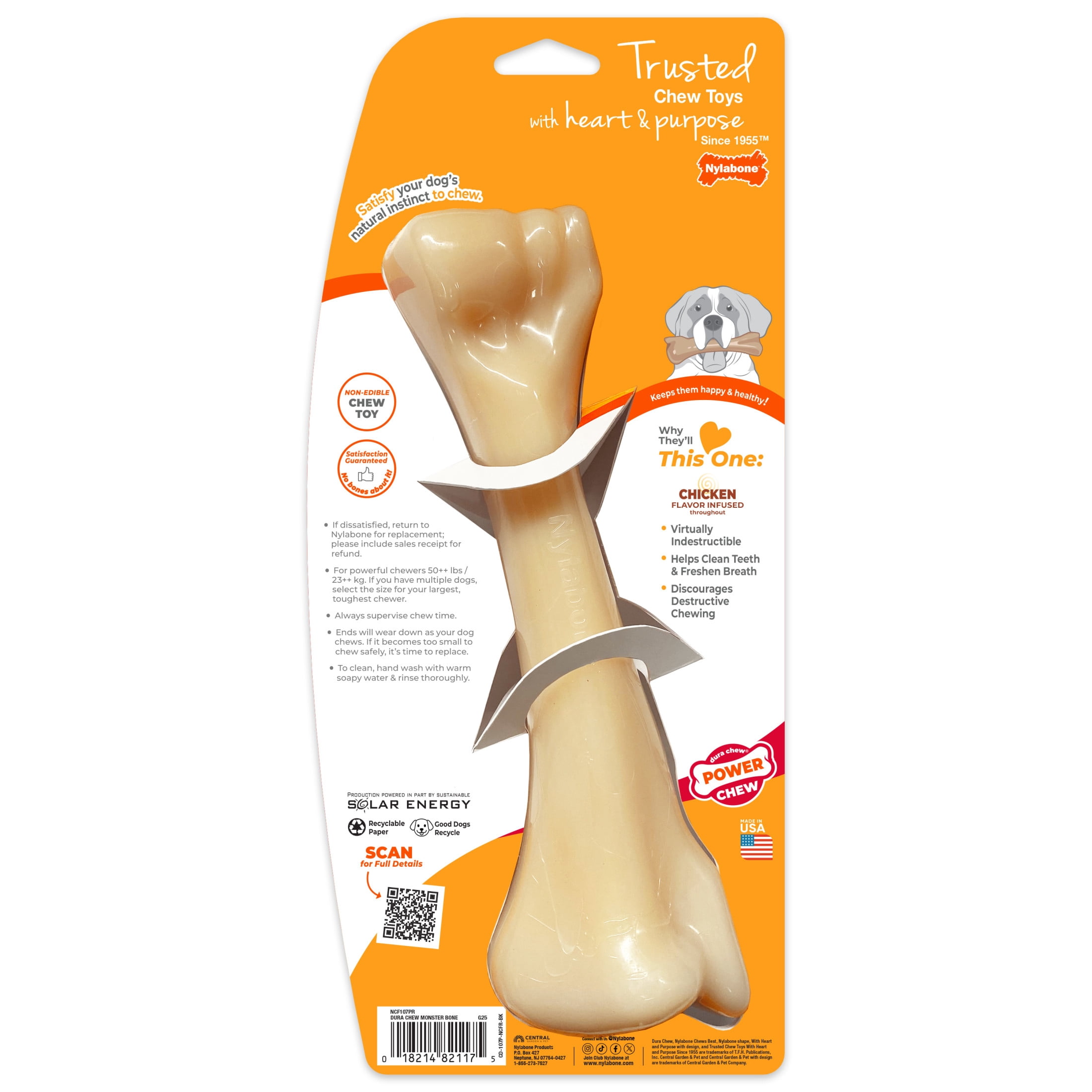 Nylabone Power Chew Monster Bone Dog Toy, Dog Chew Toy, Chicken Flavor, XX-Large, 1 Count