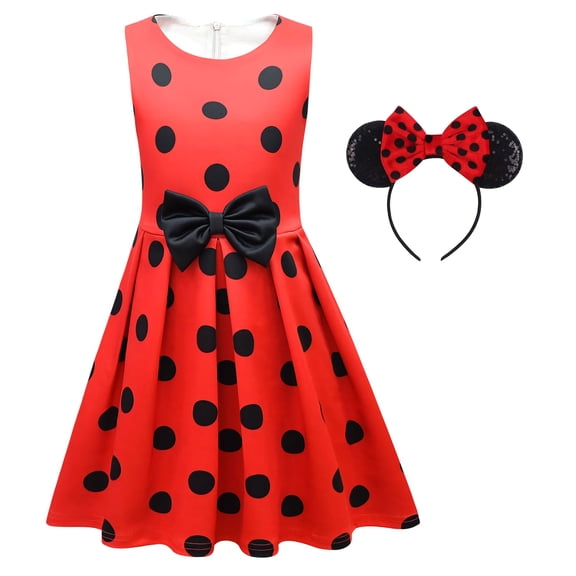 Little Girls Polka Dots Costume with Headband Halloween Sleeveless Bowknot Costume Outfit Skirt