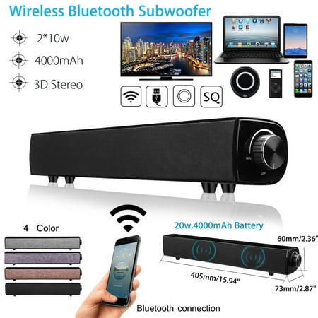 20W HIFI Stereo Home Threat Wireless bluetooth Speaker Elegant Design 4000mAh AUX Bass Soundbar Subwoofer for Smartphone Laptop Tablet (Best Computer Speakers With Subwoofer)