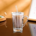 thumbnail image 4 of Tasse d'Eau en Verre avec Poignée, Capacité de 450 ml, Verre Épaissi Sans Plomb, Comprend Couvercle et Paille en Verre Réutilisable, Résistante à la Chaleur pour Boissons Chaudes et Froides, Brun/gris/transparent, 4 of 7