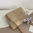 thumbnail image 2 of Bolsos de mano de paja tejida con asa superior para mujer cinta de seda Vintage para mujer grande, 2 of 8
