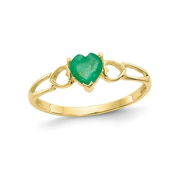 Gem & Harmony 2/5 Natural Emerald Heart Ring in 10K Yellow Gold for Women