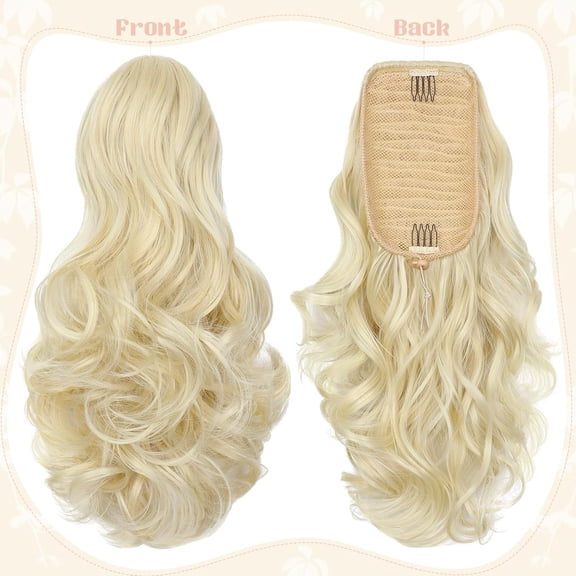 WEIF-15" Ponytail Extension Drawstring Curly Wavy Ponytail Extensions Clip in Long Pony Tails Hair Cute Synthetic Piece for Women Bleach Blonde