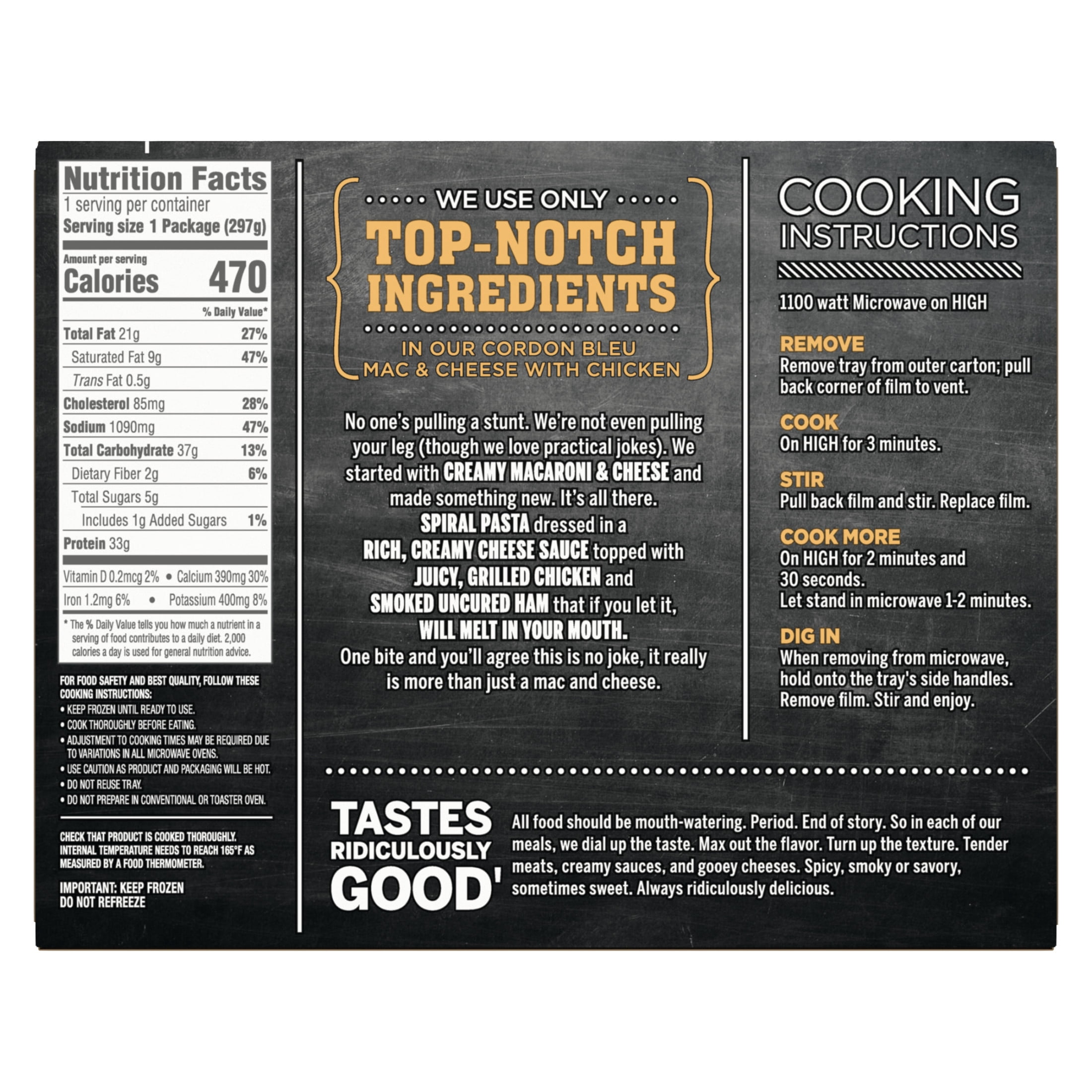 DEVOUR Chicken Cordon Bleu Mac & Cheese Frozen Meal, 10.5 oz Box