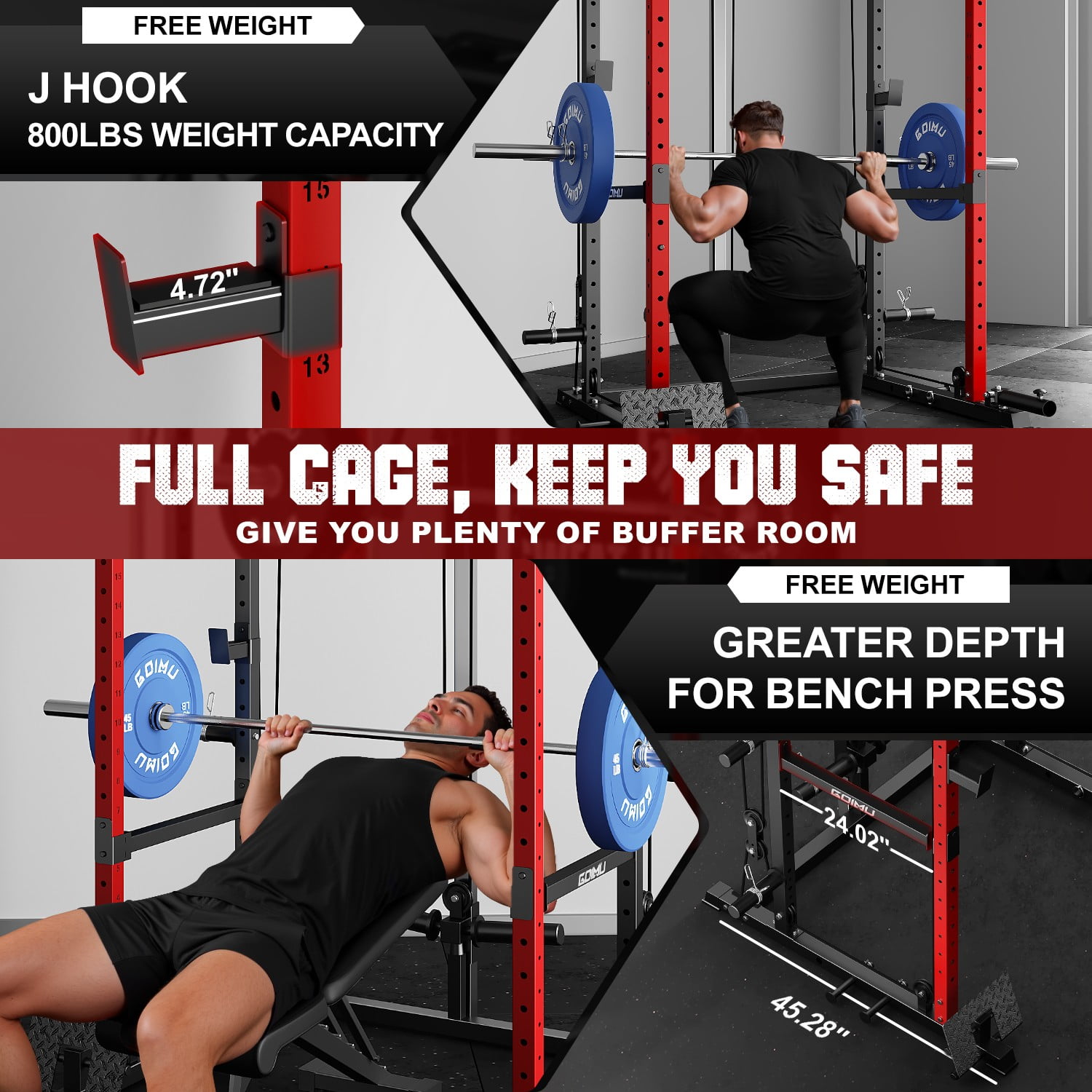 MITONOS Power Cage, 2000LB Squat Rack with Cable Crossover System, Multi-Function Weight Cage, Home Gym Workout Machine with More Training Attachments, RD