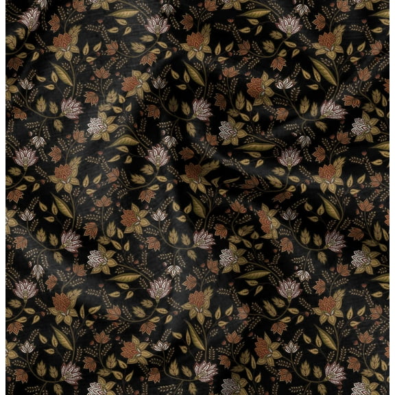 Soimoi Floral Print, Silk Fabric, Decor Sewing Fabric by The Yard 42 Inch Wide,Decorative Fabric for Shirts Suits Ties, Black & Green