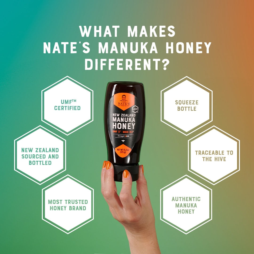 Nate's New Zealand Manuka Honey: Raw, UMF 5+, and MGO 83+ - 13.2 oz Gluten-Free Honey