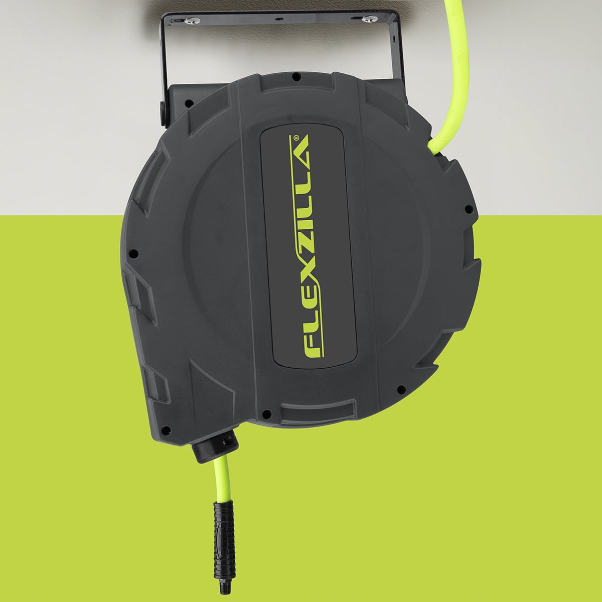Flexzilla® Enclosed Plastic Retractable Air Hose Reel, 3/8" x 30', ZillaGreen™