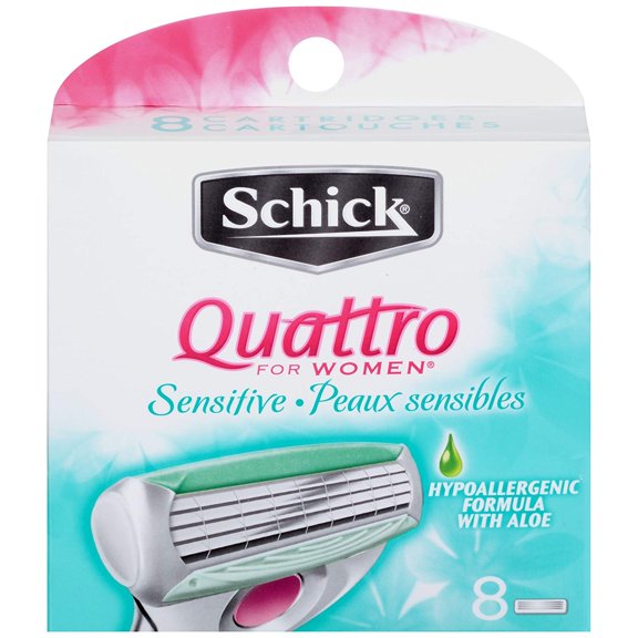 Schick Quattro for Women Sensitive Hypo Allergenic Aloe Refill Blade Cartridges, 8 Count