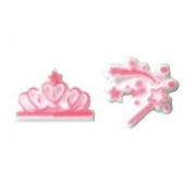 24pk Pretty Princess 1 1/4" Edible Sugar Decoration Toppers for Cakes Cupcakes Cake Pops w. Edible Sparkle Flakes & Decorating Stickers