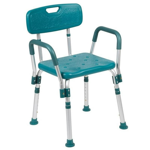 Pemberly Row Traditional Plastic Quick Release Bath Chair in Teal