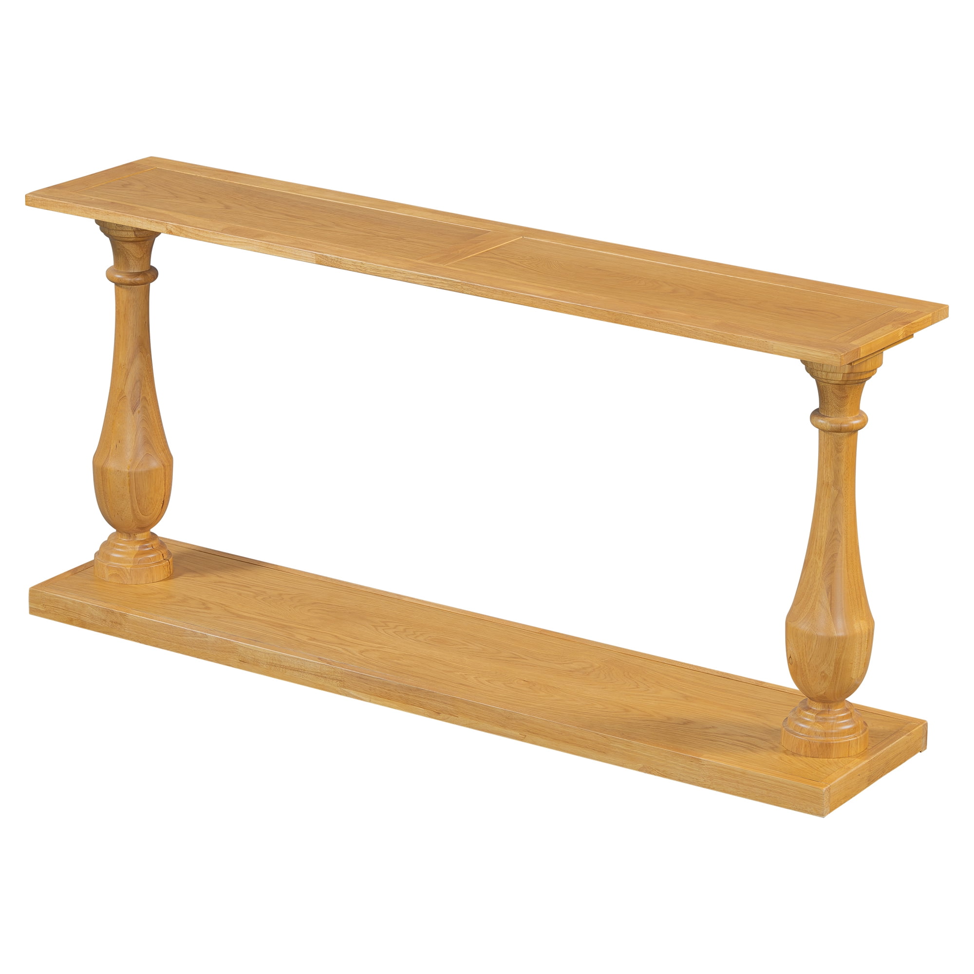 Euroco Retro Console Table,63" Extra Long Entryway Table with Open Storage Shelf and Vase-Leg Design, 2-Tier Narrow Sofa Table Behind the Couch for Living Room Entryway Bedroom,Natural