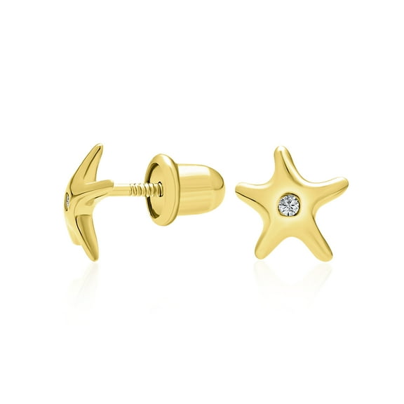 Bling Jewelry Womens Petite Nautical Dolphin Turtle 14K Gold Stud Earrings with Secure Screw Back