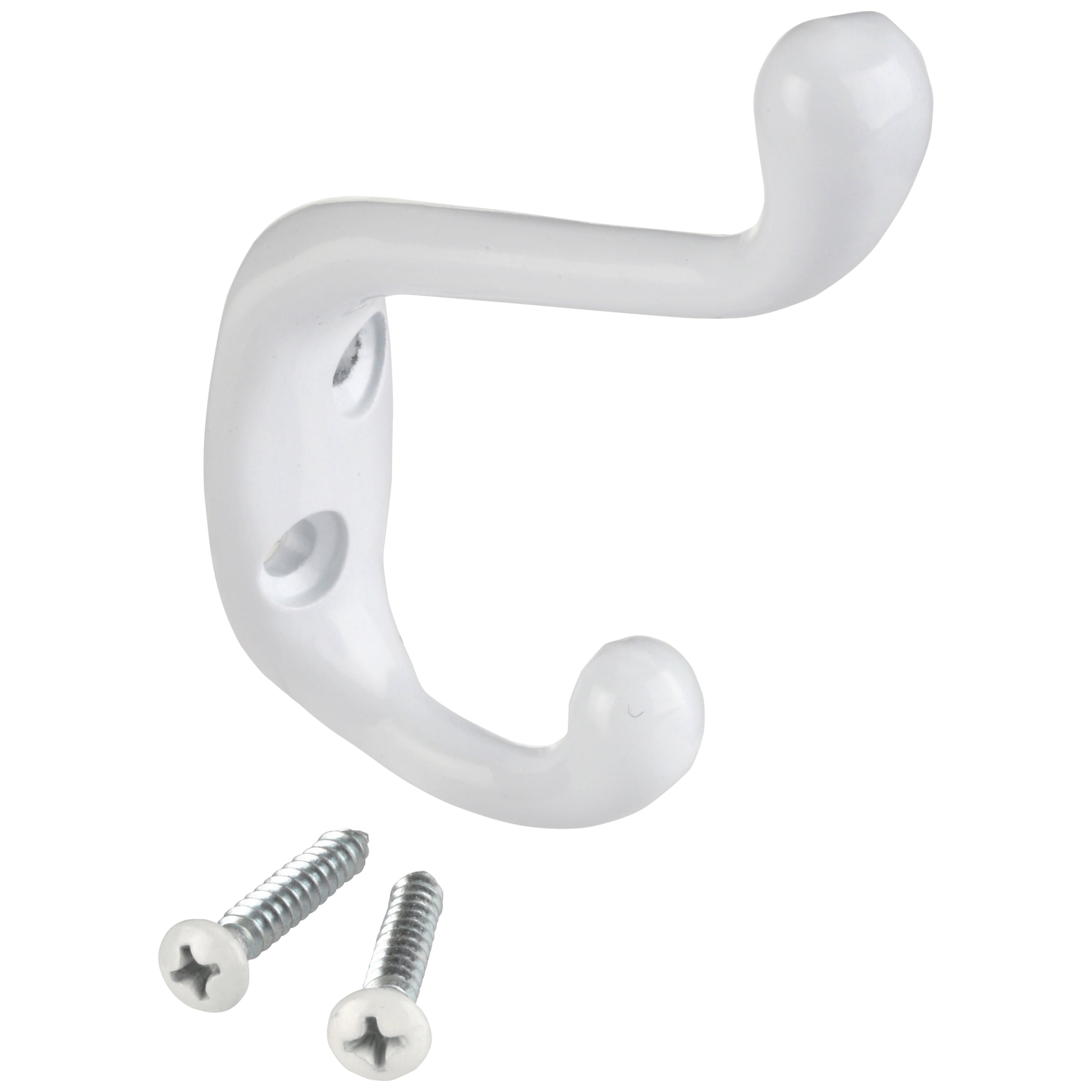 Mainstays, Double Hook White Metal Hook for Hanging Towels and Coats, 10 lbs Capacity, 1 ct
