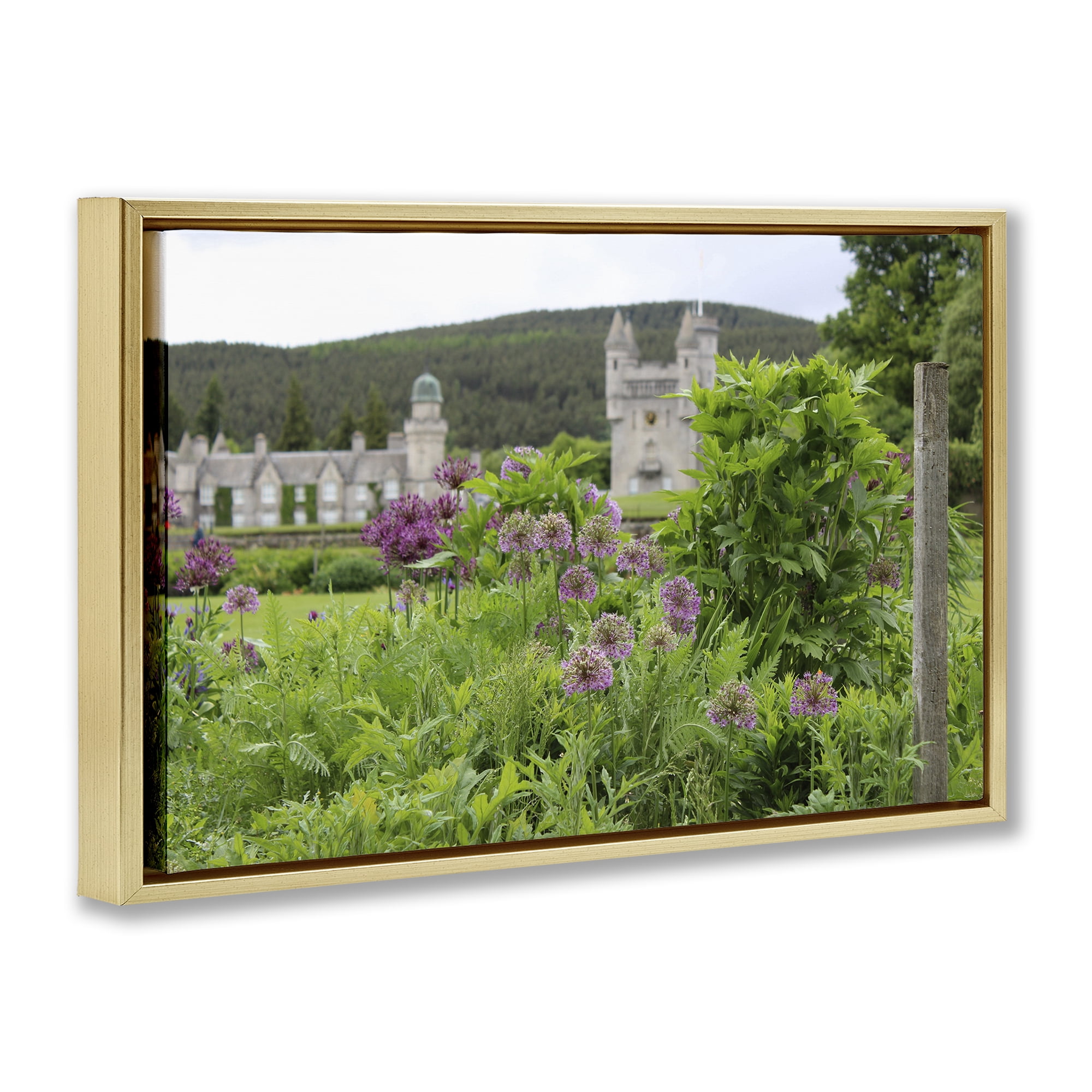 Stupell Industries Distant Castle View Landscape & Nature Photography Gold Floater Framed Canvas Art Print Wall Art, 31 x 21