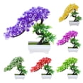 thumbnail image 2 of Artificial Flower Plant Tree Potted Bonsai Office Garden Party Desktop Ornament Pink Plastic, 2 of 8