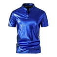 thumbnail image 5 of INSPIRE CHIC Metallic T-Shirt for Men's Stand Collared Shiny Disco Party Polo Tops S Blue, 5 of 6