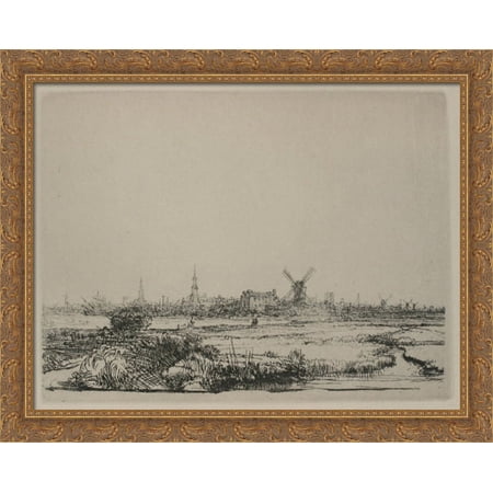 View of Amsterdam 36x28 Large Gold Ornate Wood Framed Canvas Art by Rembrandt