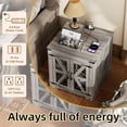 thumbnail image 4 of PAKASEPT Farmhouse End Table, 24" Large Sofa Side Table with Charging Station, Night Stand with Mesh Barn Door, Rustic Wood Square Nightstand with Cable Hole for Living Room, Bedroom, and Office, 4 of 8