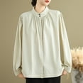 thumbnail image 2 of Cleaning Cotton Linen Shirts for Women Summer Long Sleeve Stand Collar Tee Shirts Button Down Tunics Blouse Front Pleated Tee Shirts Lightweight Loose Dressy Casual Work Tops Trends 2025, 2 of 4