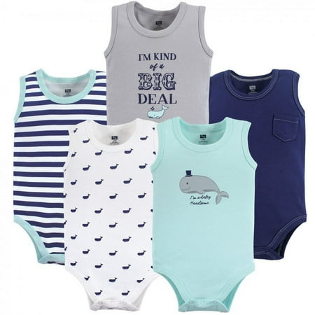 UPC: 0660168553949 | Hudson Baby Infant Boy Cotton Sleeveless Bodysuits 5pk  Whale  12-18 Months