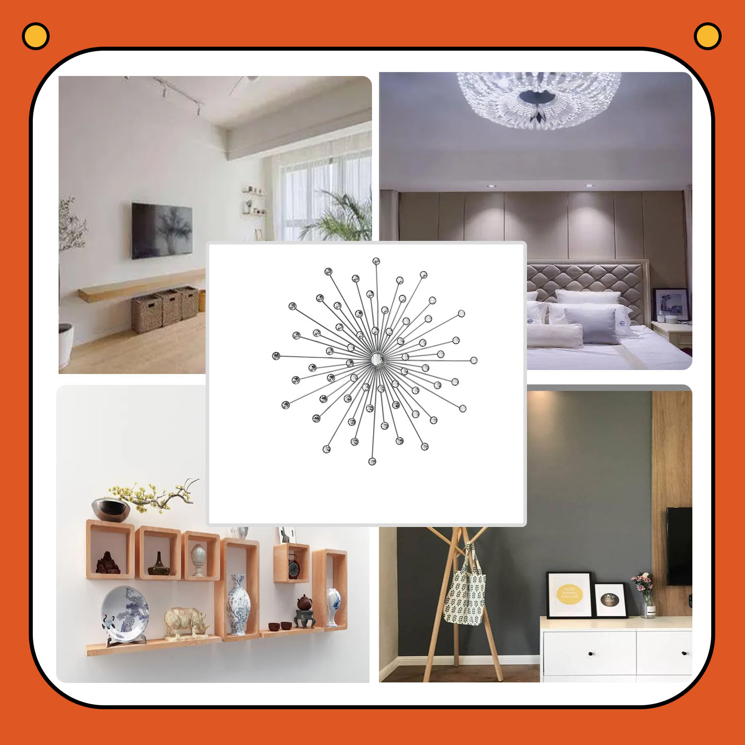 Brilliant Burst Wall Decor, Silver Metal, Powder Coated Iron, Inset