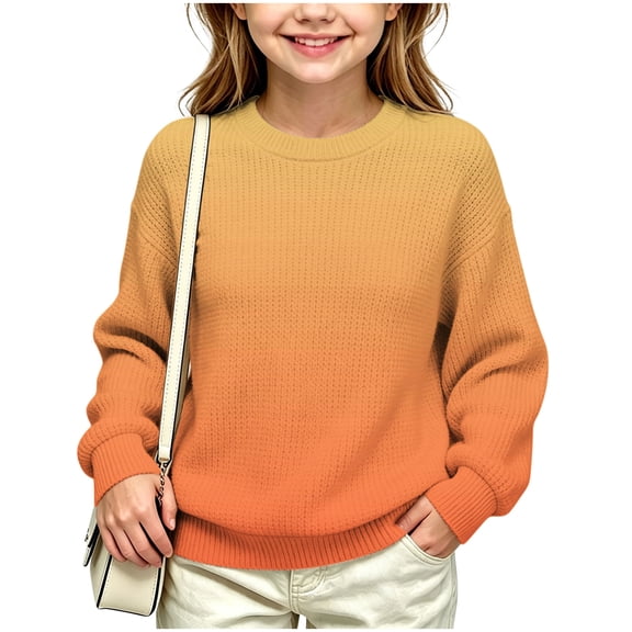 Gradient Knit Sweater for Girls Boys Crew Neck Long Sleeve Fall Winter Casual Pullover,5-16Years