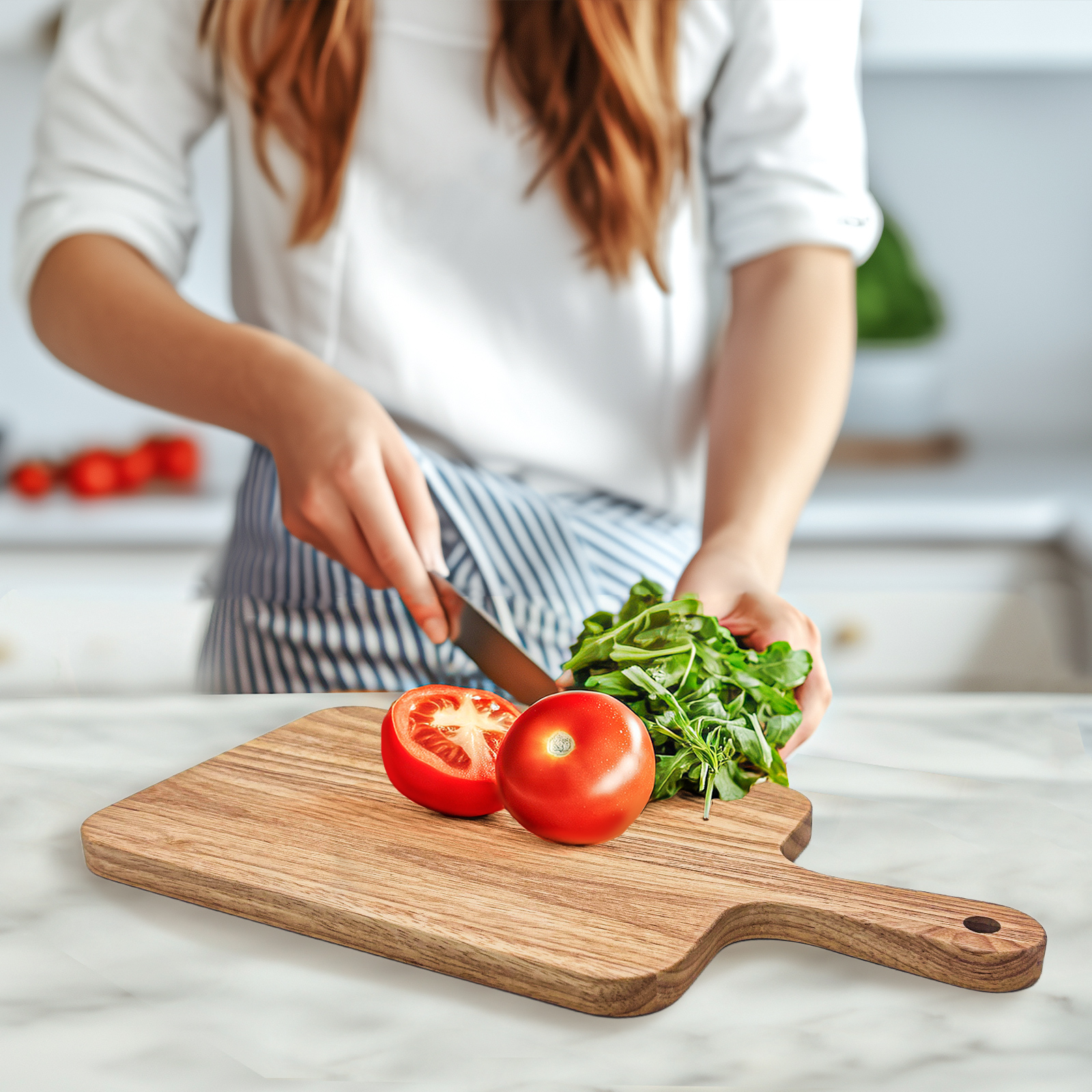 5 Pack Rubberwood Cutting Board Bulk Wooden Serving Tray Kitchen Chopping Boards with Handle for Laser Engraving Gift (13.8 x 7 Inch)