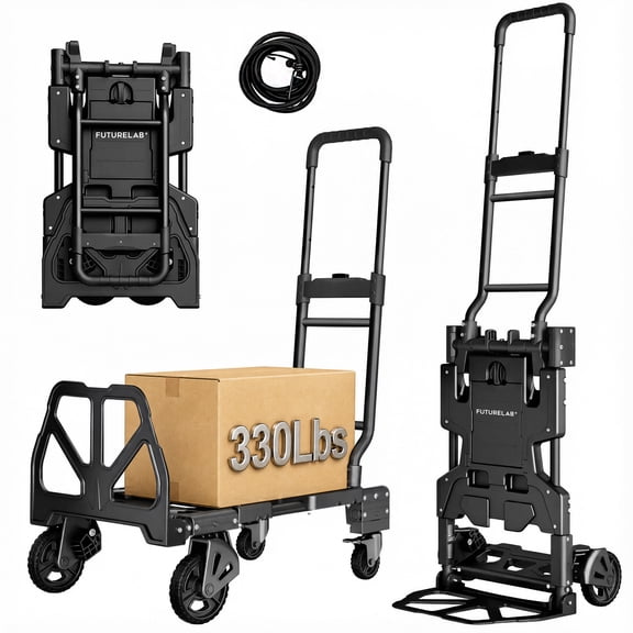 FUTURELAB 2 in 1 Folding Hand Truck, Four/Two Wheels 330LBS Capacity Foldable Cart,Convertible Dolly Cart with Retractable,Truck/Dolly for Travel, Moving, Shopping, Office