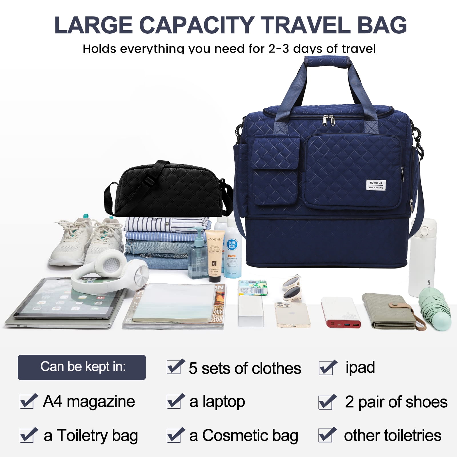 Gynky Travel Duffle Bag Weekender Bags for Women with Shoe Compartment Carry on Overnight Bag with Toiletry Bag Hospital Bag for Labor and Delivery Weekender Overnight Bag for Trave Sport Hospital