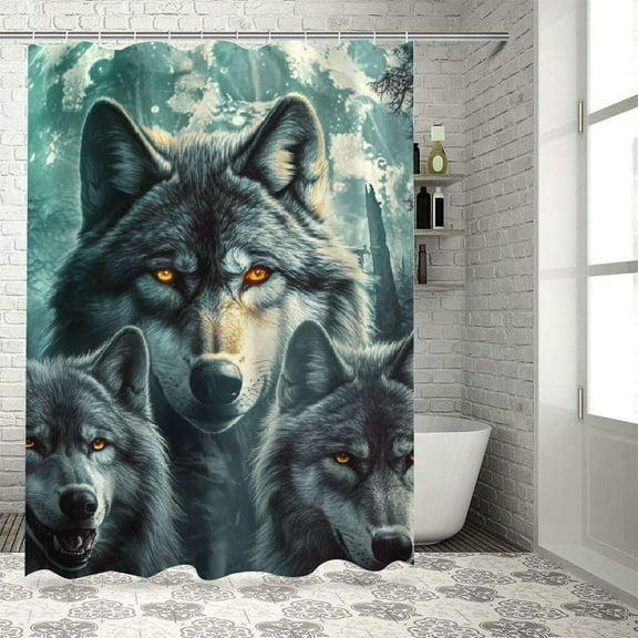 Patifu Wolves Full Moon Trees Bathroom Décor Set with Hooks Graphic Print Polyester Stylish Shower Curtain for Bathroom Shower Curtain Set 36"x72