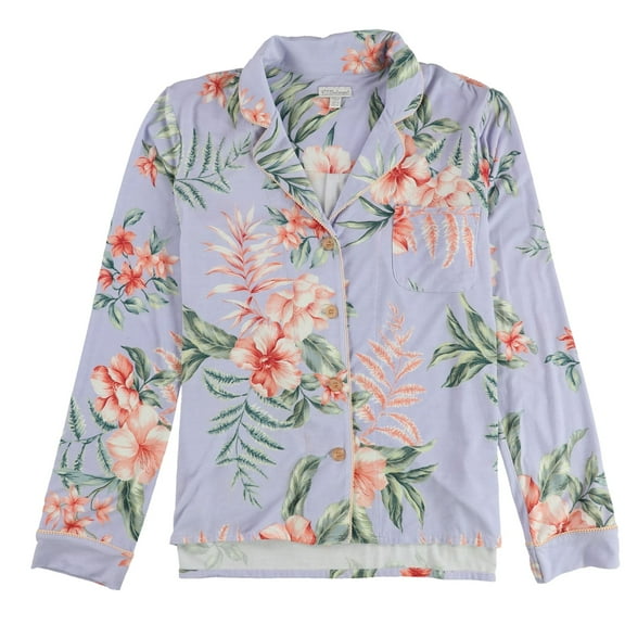 P.J. Salvage Womens Tropical Floral Button Down Pajama Tops, Purple, Small