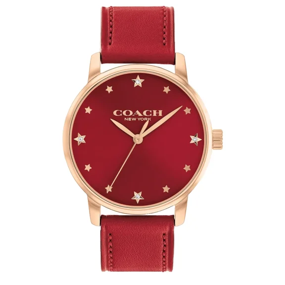 Coach Grand 14504073 Red Logo Dial Red Leather Strap 36MM Womens Watch