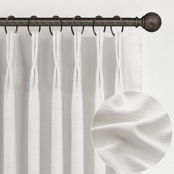 Cortinas plisadas de lino transparente, color beige y blanco, 240 x 245 cm, 2 paneles