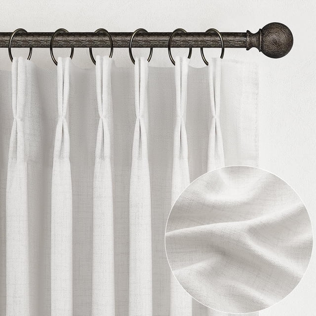 Cortinas plisadas de lino transparente, color beige y blanco, 240 x 245 cm, 2 paneles